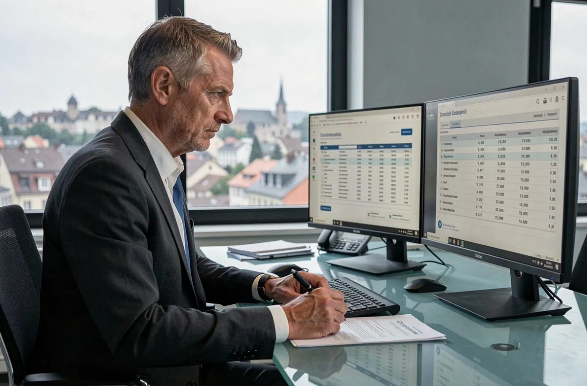 Courtier Ace Crédit Grenoble analysant un dossier de financement immobilier et professionnel
