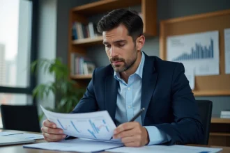 Analyste financier homme en bureau professionnel