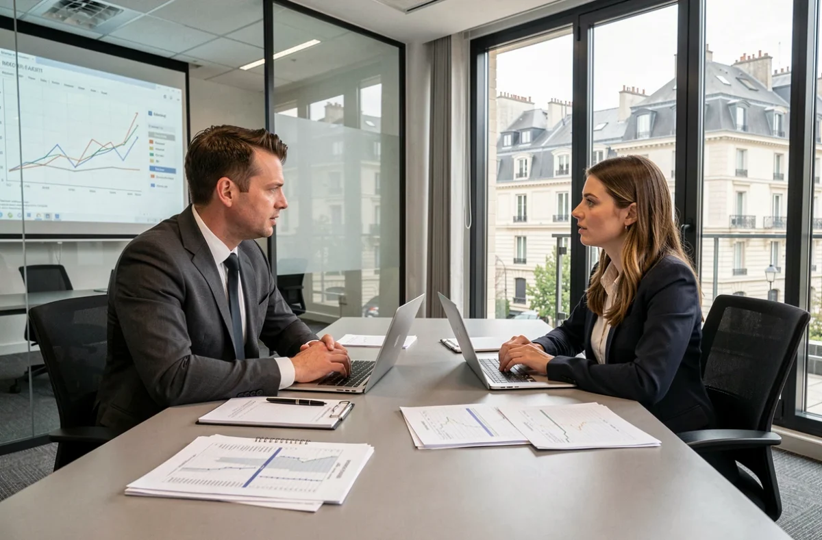 Auditeurs d'Audicer Centre-Val de Loire réalisant une mission de due diligence autour de documents financiers en salle de réunion