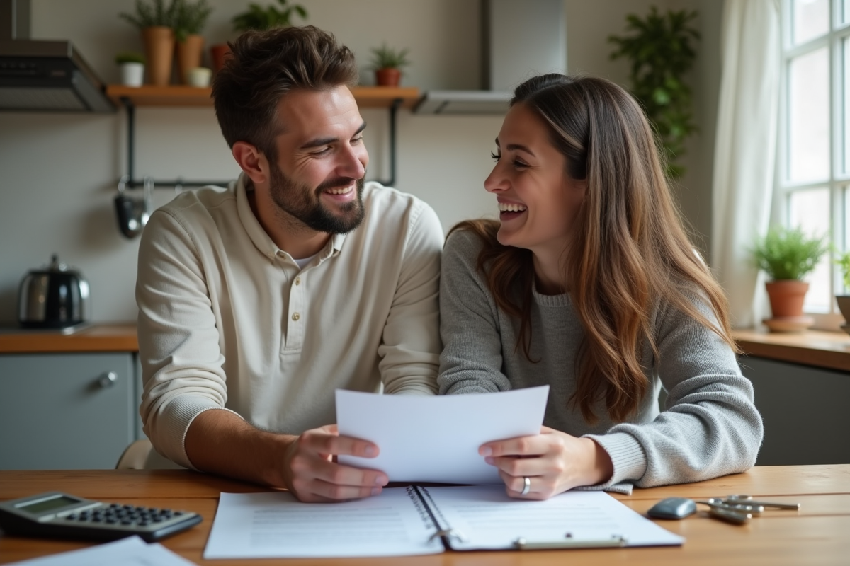 Jeune couple discutant de frais de pret immobilier