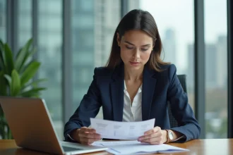 Femme d affaires en costume dans un bureau moderne