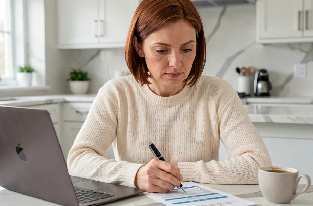 Femme comparant les alternatives à l'assurance emprunteur Predica depuis chez elle avec son ordinateur
