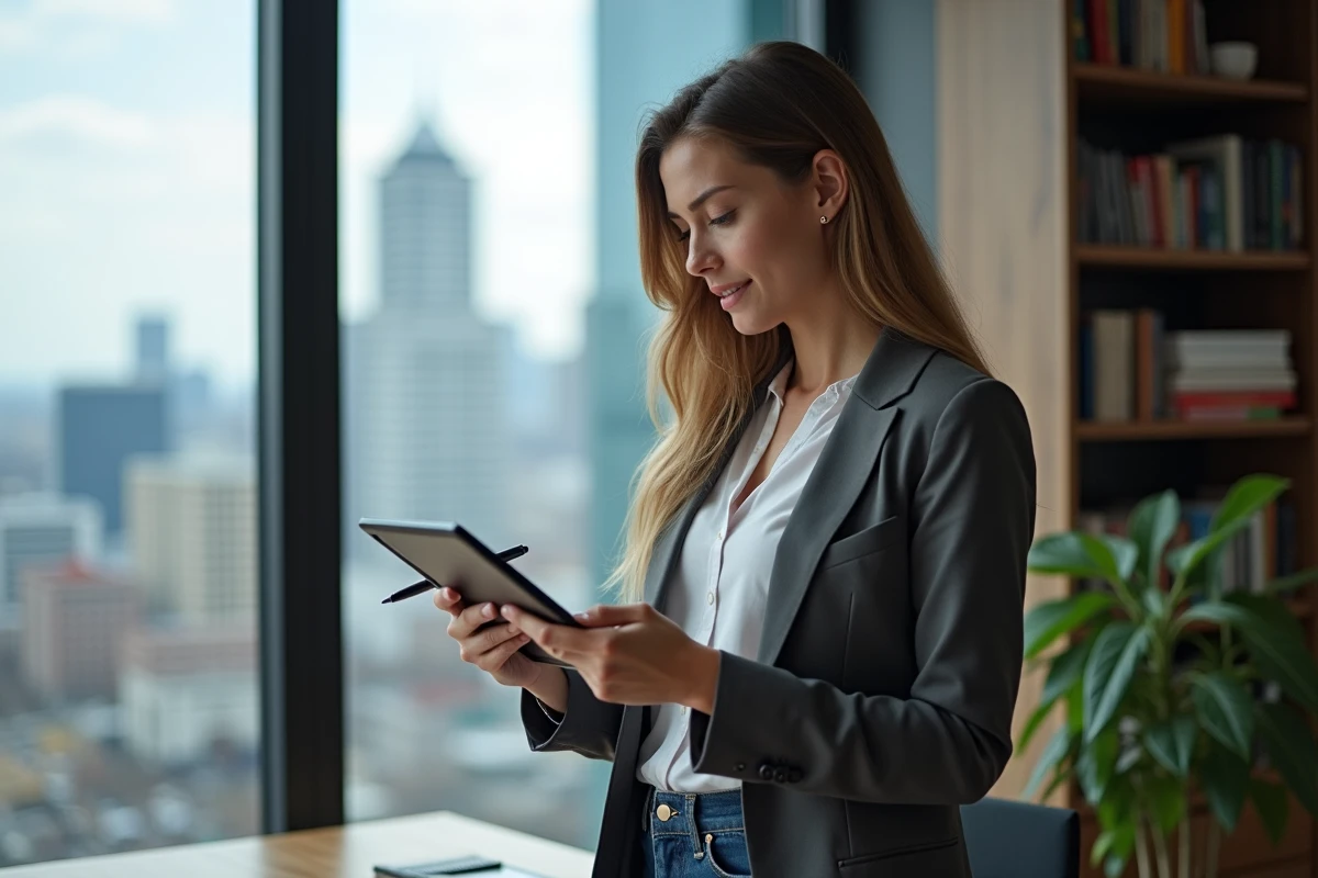 Jeune femme analysant des graphiques d