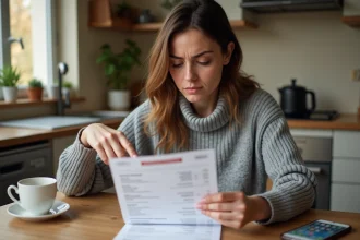 Femme consultant un relevé bancaire pour identifier un prélèvement AMZ Digital non reconnu