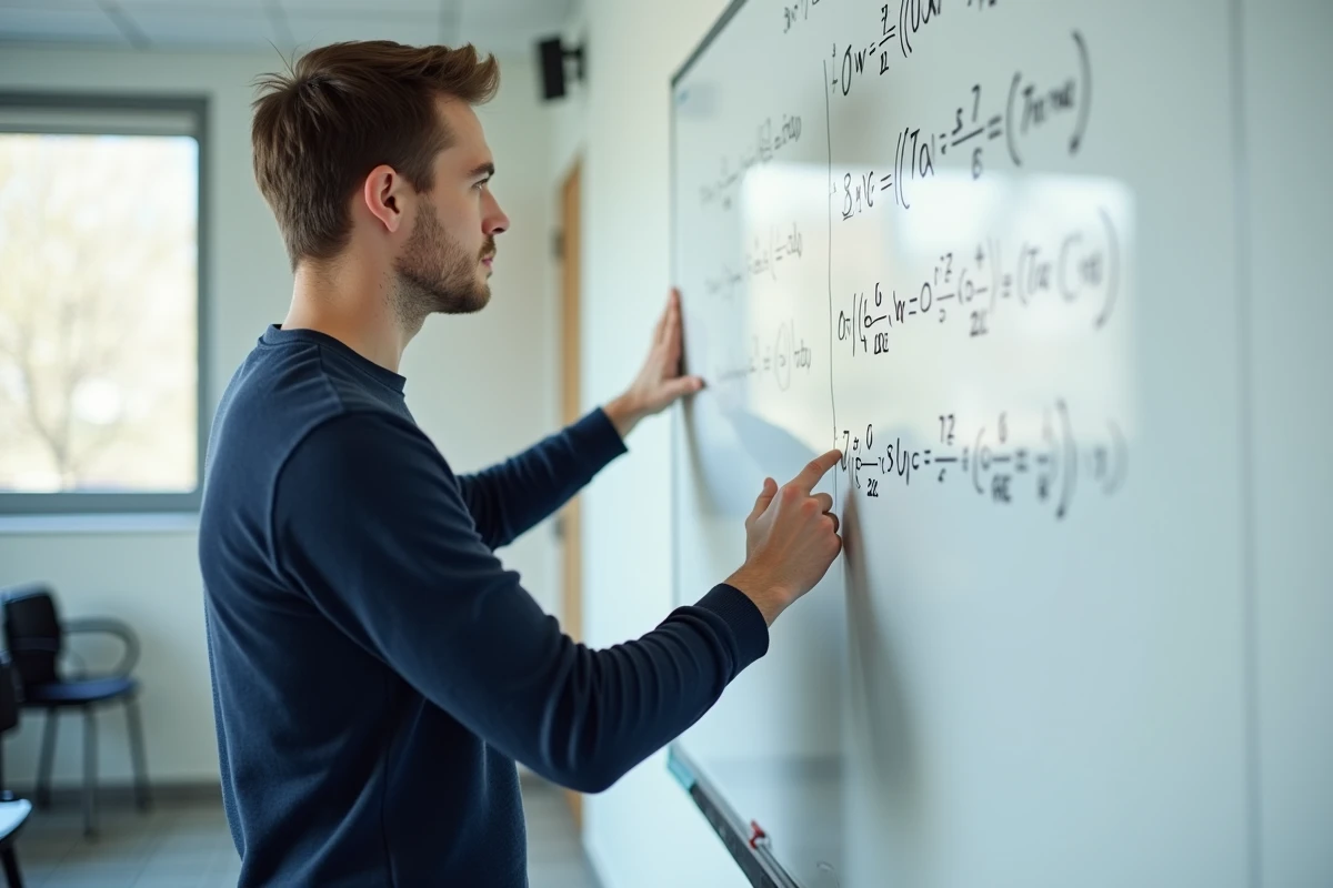 Formateur expliquant la différence entre taux de variation et taux d'évolution sur un tableau blanc avec des formules mathématiques