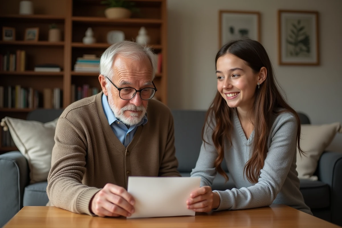 Grandfather donnant une enveloppe à sa petite fille surprise