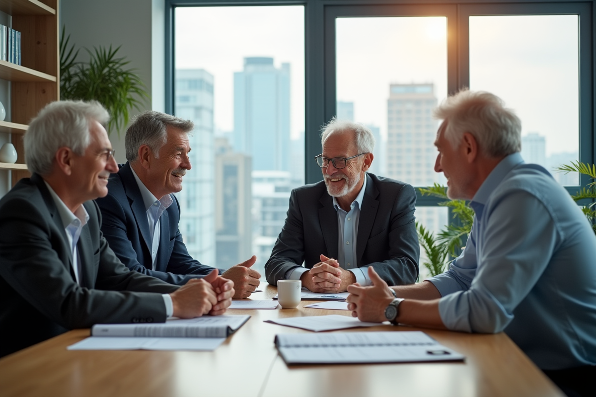Groupe de collègues discutant autour d