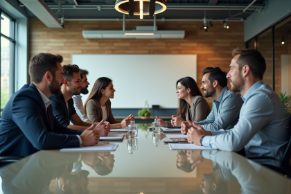 Groupe de professionnels en réunion dans un bureau moderne