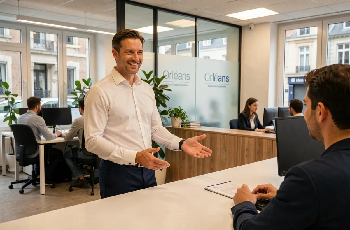 Expert-comptable accueillant un client dans les bureaux du cabinet GT Expertise à Orléans