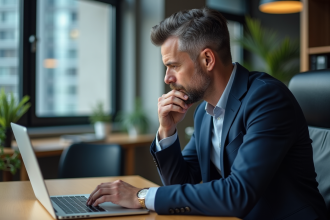 Homme d'affaires en costume bleu regardant un portefeuille numérique