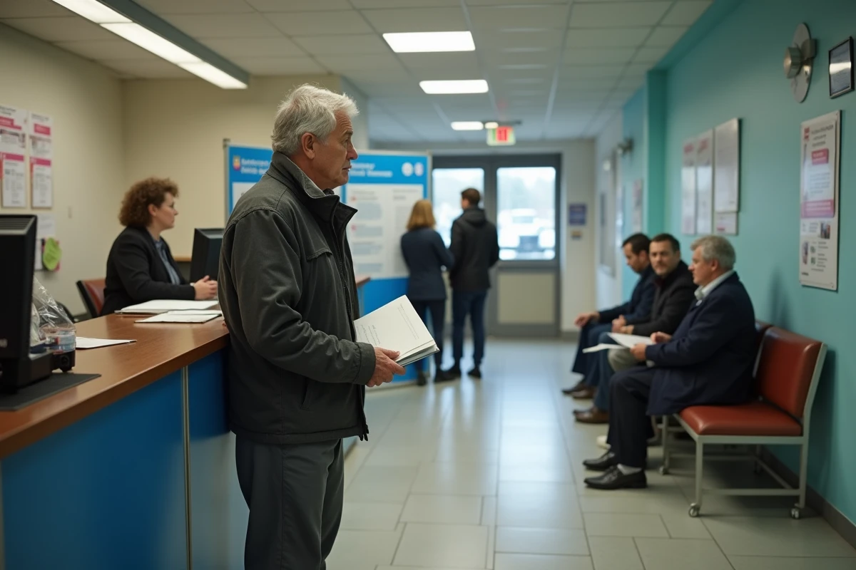 Homme discutant avec un agent dans un bureau social