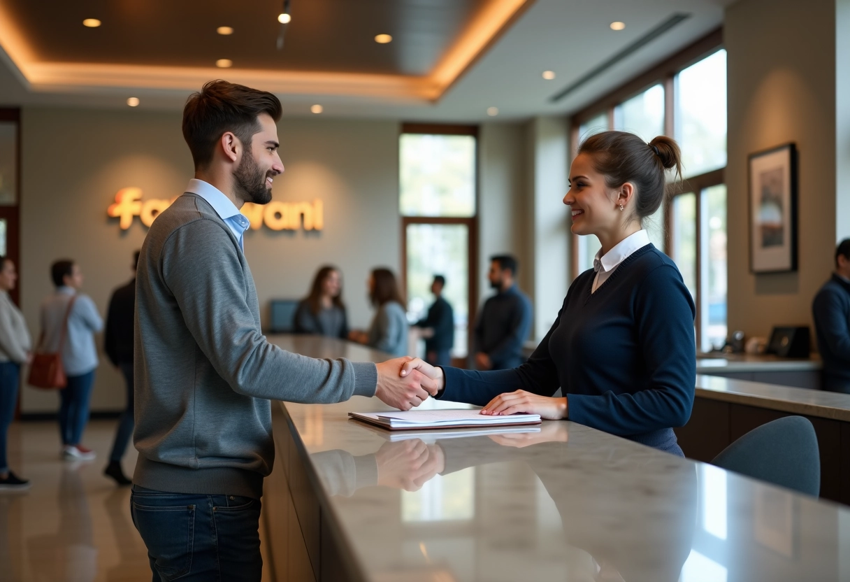 Jeune homme remettant un dossier à un conseiller bancaire