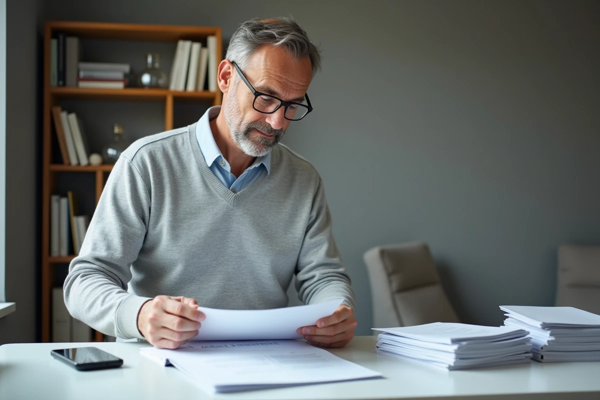 Homme vérifiant les instructions pour la déclaration fiscale
