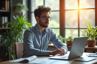 Jeune investisseur analysant des graphiques boursiers sur un ordinateur