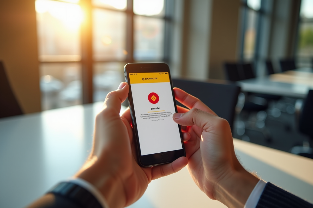 Mains tenant un smartphone avec erreur de retrait USD sur un comptoir