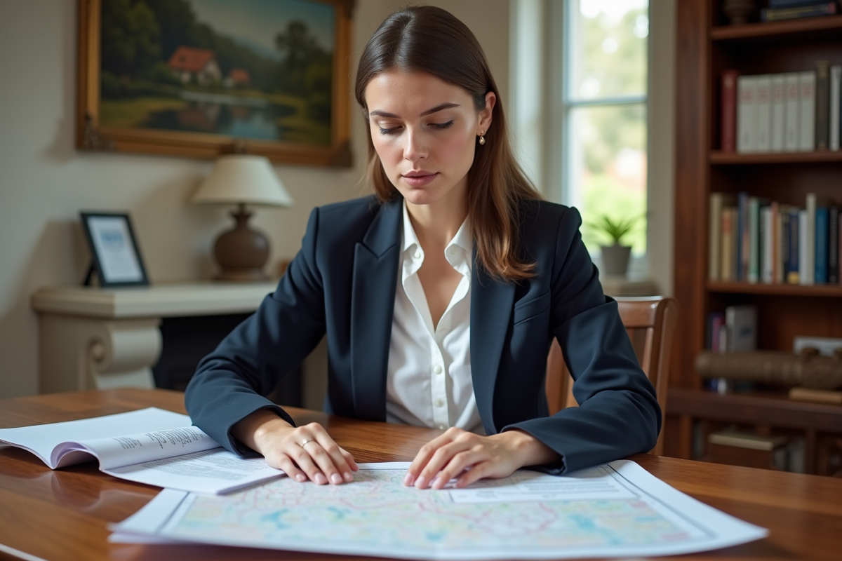 Jeune notaire analysant des documents de prêt immobilier