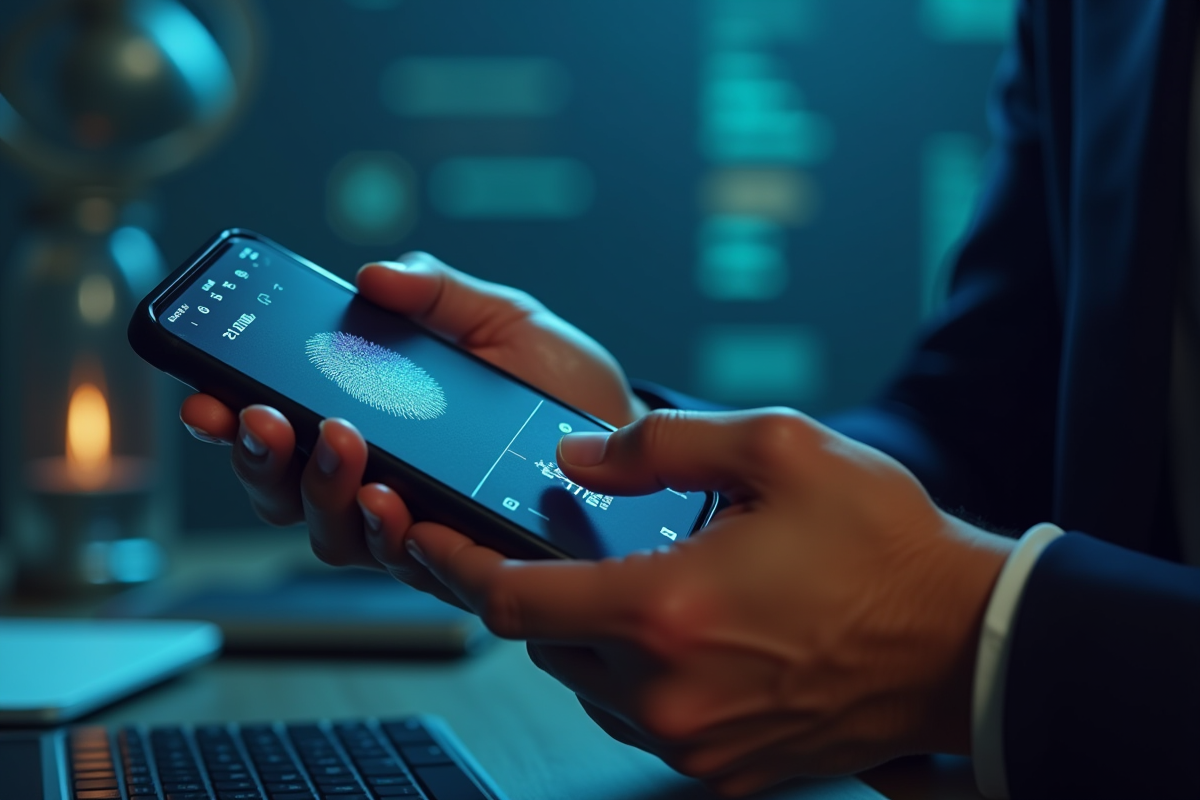 Mains tenant un portefeuille biométrique avec interface blockchain floue