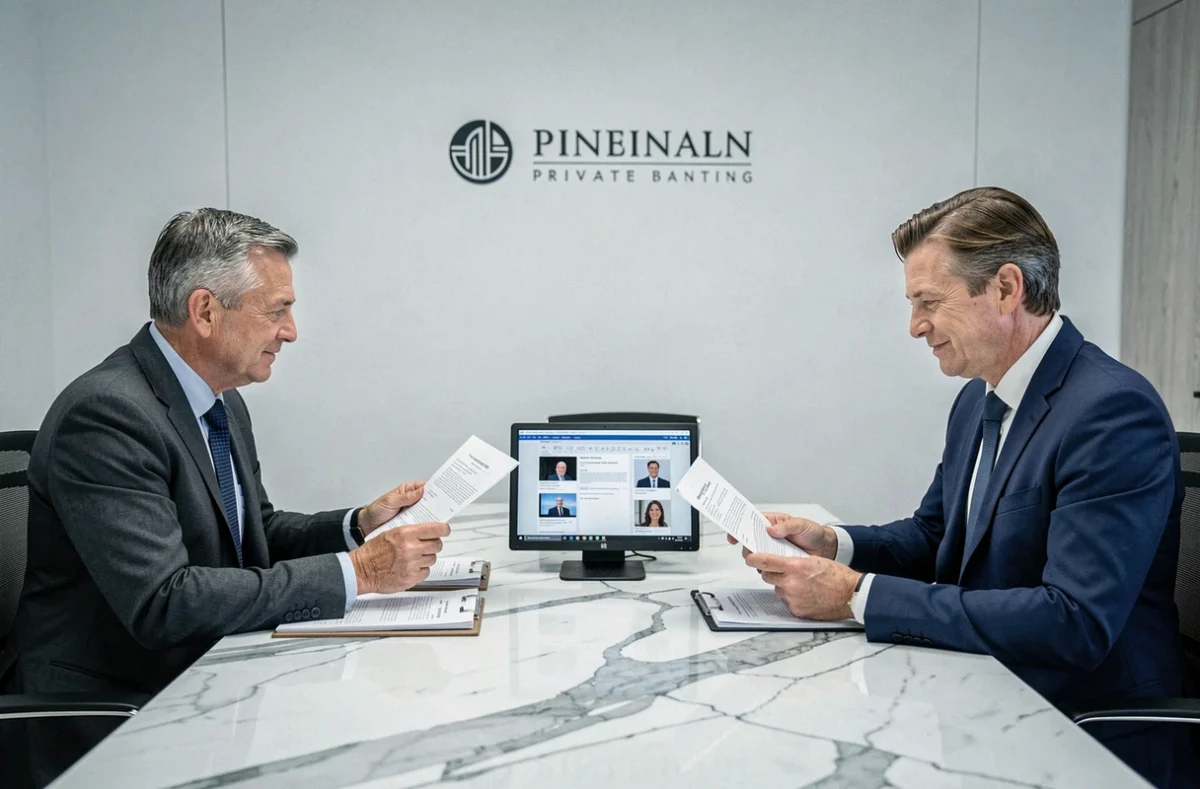 Réunion entre clients et conseiller en banque privée pour la centralisation et la sécurisation du patrimoine financier
