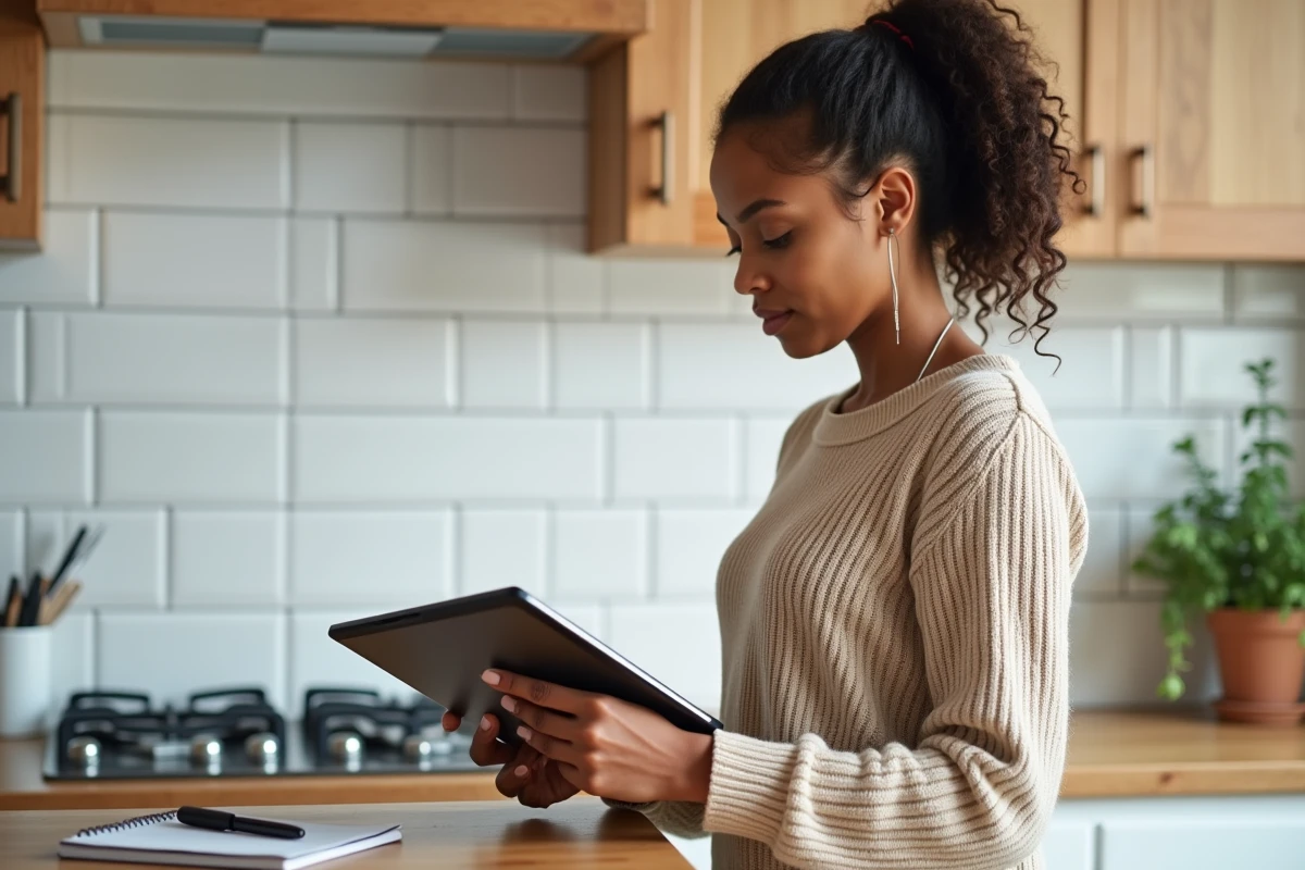 Jeune femme utilisant un simulateur en ligne pour vérifier son solde de tout compte après démission