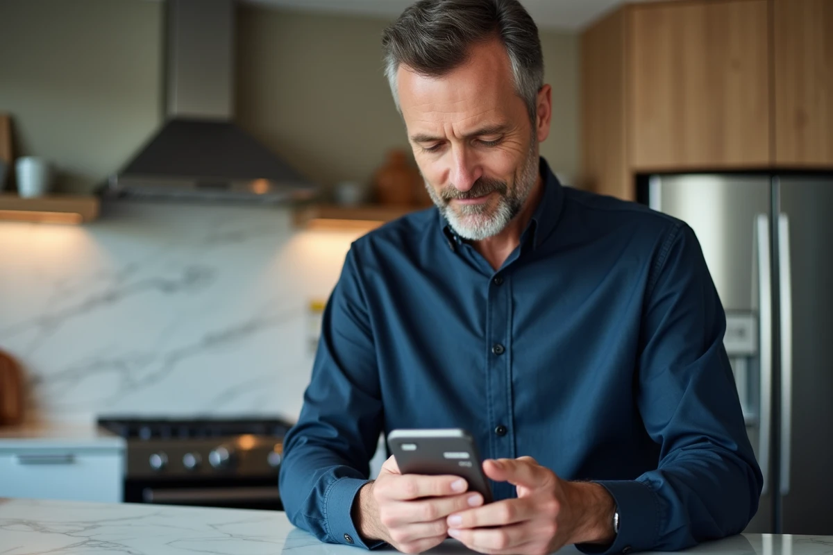 Homme effectuant un virement bancaire en ligne via une application alternative à e cb La Banque Postale sur smartphone